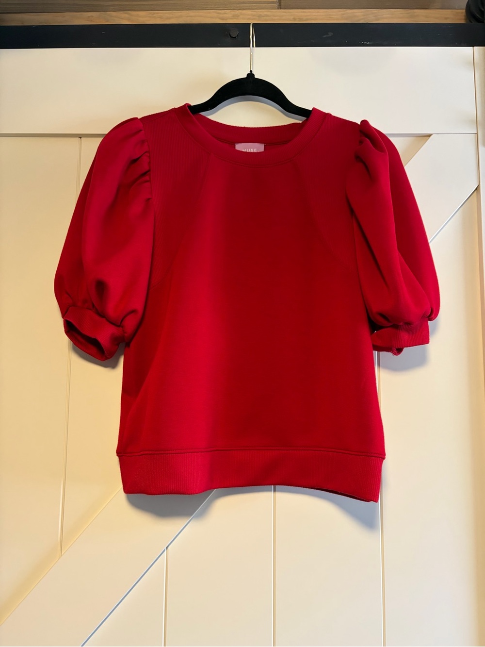 Red Puff Sleeve Women's Sweater